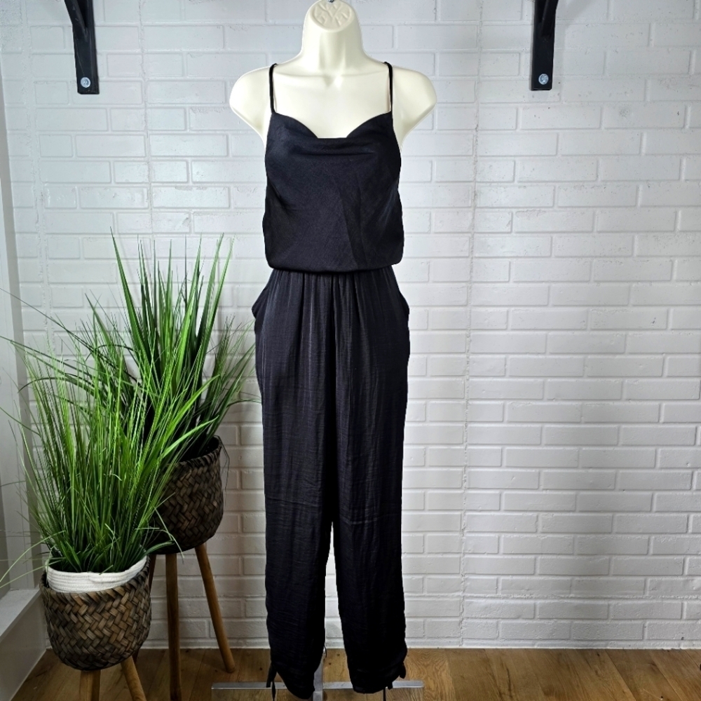 NWT Dance And Marvel Black Textured Silky Jumpsuit Size Xtra Small